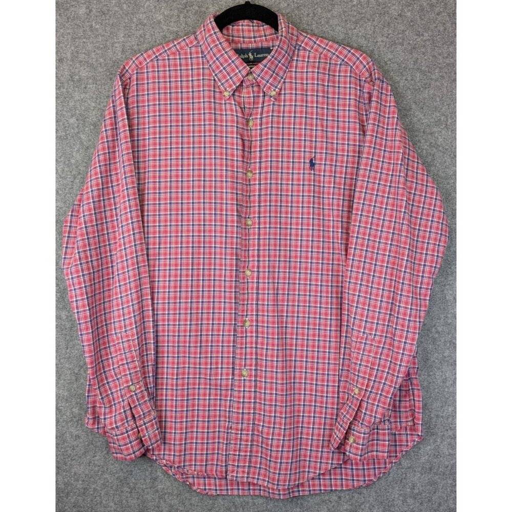 Ralph Lauren Polo Classic Fit Plaid Shirt Men’s Large Blue Red White Button Down